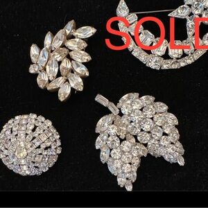 Vintage Silver Crystal Brooch Set